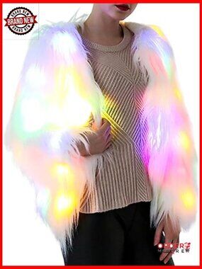 LED Light Up Faux Fur Jacket Flashing Lights Rave Coat Party Wear
